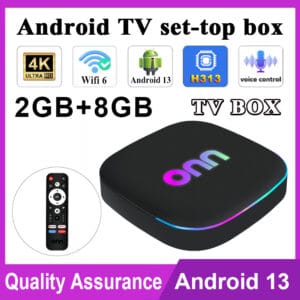 Allwinner H313 Hot Lifetime Free Onn Super TV Box Android 14 with Anti Shake Support IR Remote Hotel Dual Band Wifi 100M